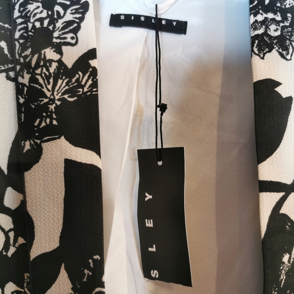 Sisley red, black and white floral crepe jacket, size 4 NWT - Picture 4 of 7